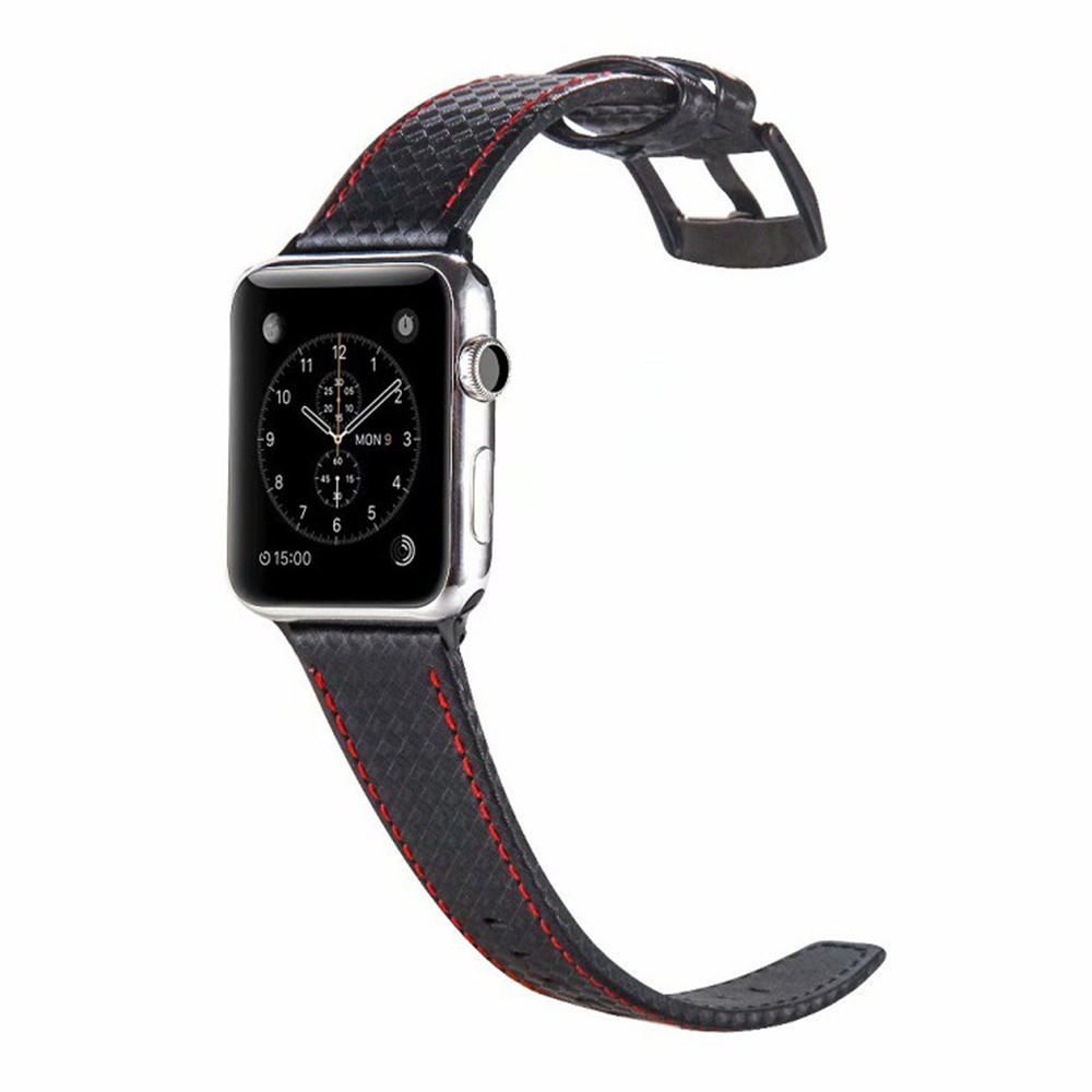 Mềm Dây Đeo Bằng Da Thật Có Khóa Màu Đen Cho Đồng Hồ Apple Watch Series 6 / Se / 5 / 4 / 3 / 2 / 1 Iwatch 38mm 40mm 42mm 44mm