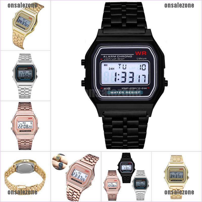 {onsalezone} Đồng Hồ Thể Thao Điện Tử LCD Bằng Thép Không Gỉ Thanh Lịch Phong Cách Retro Cho Nam Nữ
