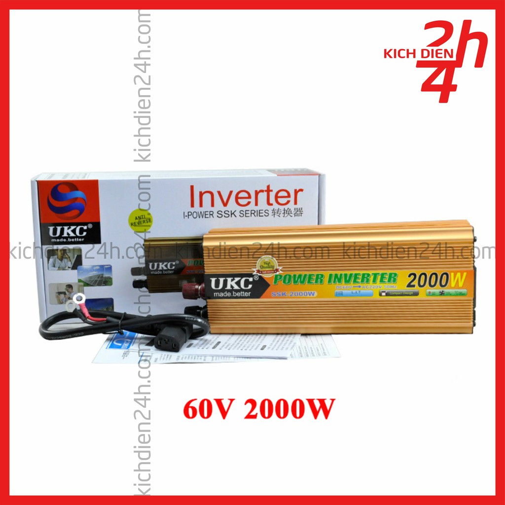 Bộ kích điện UKC 60V lên 220V 2000W - Công suất thực 1400-1500W, chuẩn 50Hz - Chuyên dùng cho xe điện