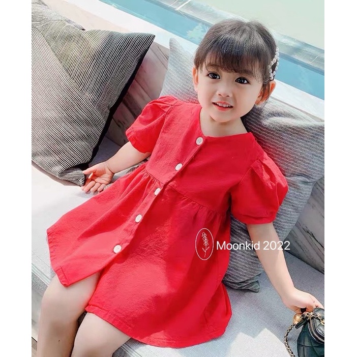 Váy đầm công chúa đũi mềm cao cấp cài khuy tay bồng nơ lưng cho bé gái cho bé 8-20kg