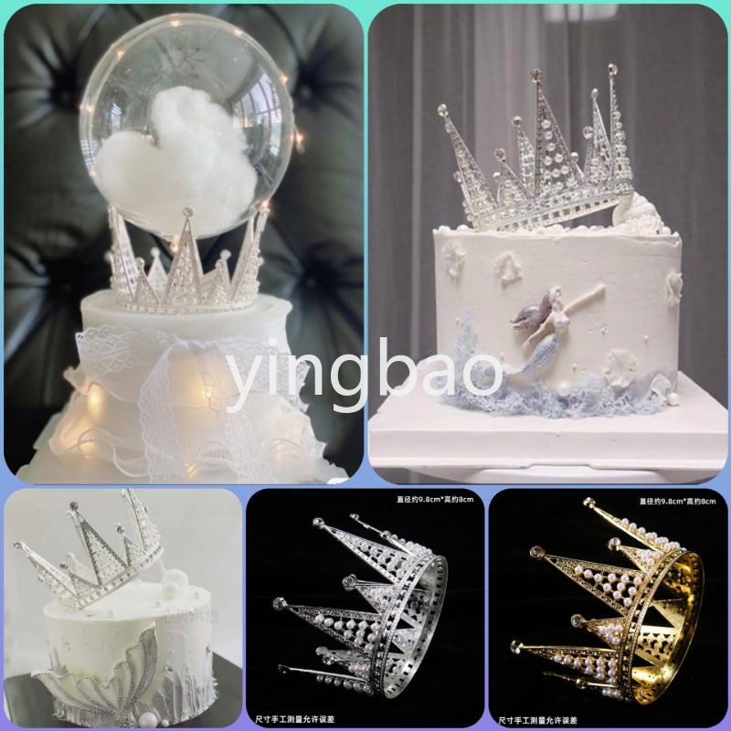 Phụ Kiện Trang Trí Bánh Kem Hình Vương Miện Đính Ngọc Trai Nhân Tạo Sang Trọng