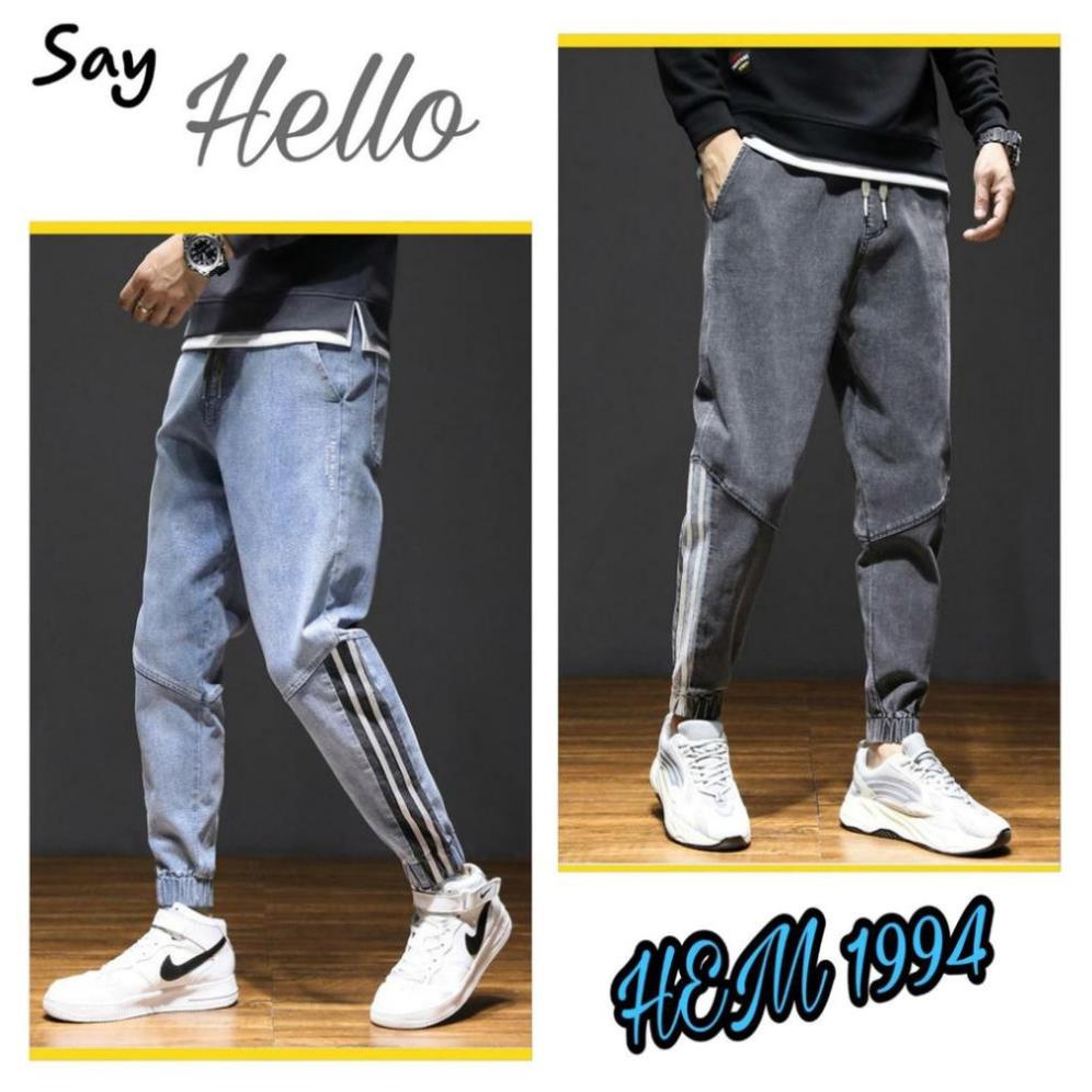 Quần Jean jogger (bò) nam phong cách Hip-hop hơi hướng Hàn Quốc họa tiết kẻ sọc -b11