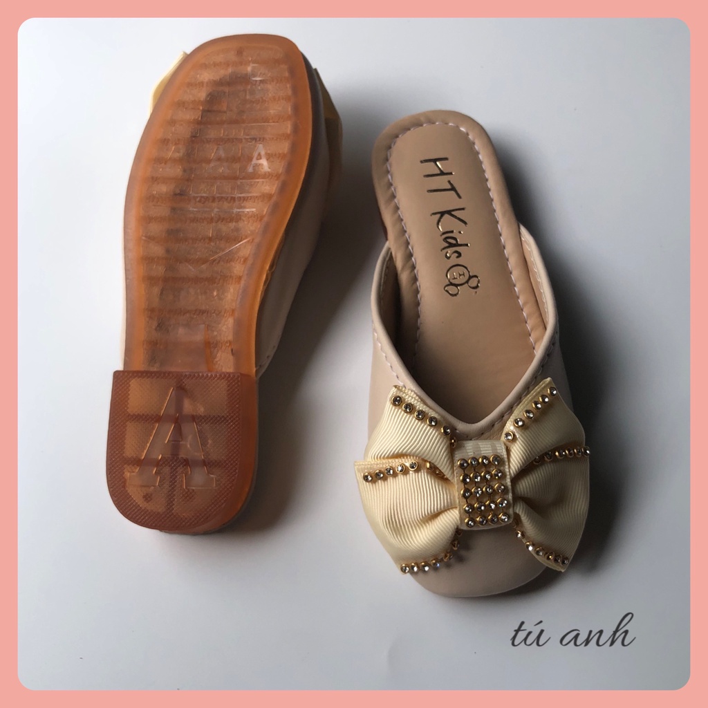 Dép sục nơ đá da PU mềm phong cách Hàn Quốc cho bé gái 2_10 tuổi