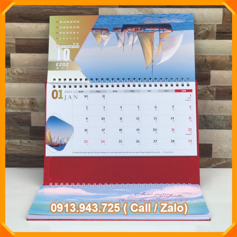 Lịch để bàn 2023 chữ M có dải note ghi chú ngày, tuần, đủ ngày âm dương [VPP Trí Cường]