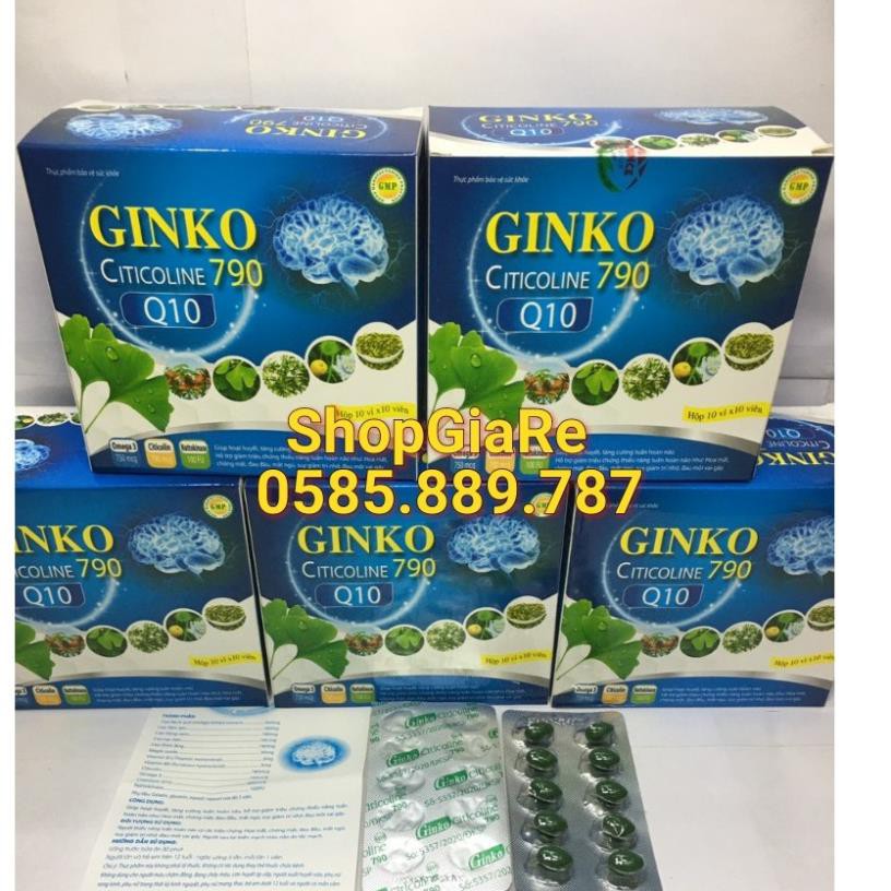 Ginko Citicoline 790 Q10 ginkgo cải thiện chứng mất ngủ hoạt huyết dưỡng não, đau đầu chóng mặt, ngủ không ngon giấc