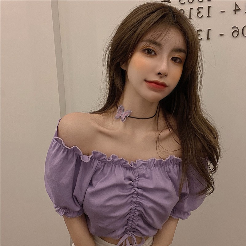 Áo trễ vai croptop rút ngực ulzzang phong cách Hàn Quốc, Áo hở vai rúm ngực ulzzang C48 - Maoshop | BigBuy360 - bigbuy360.vn