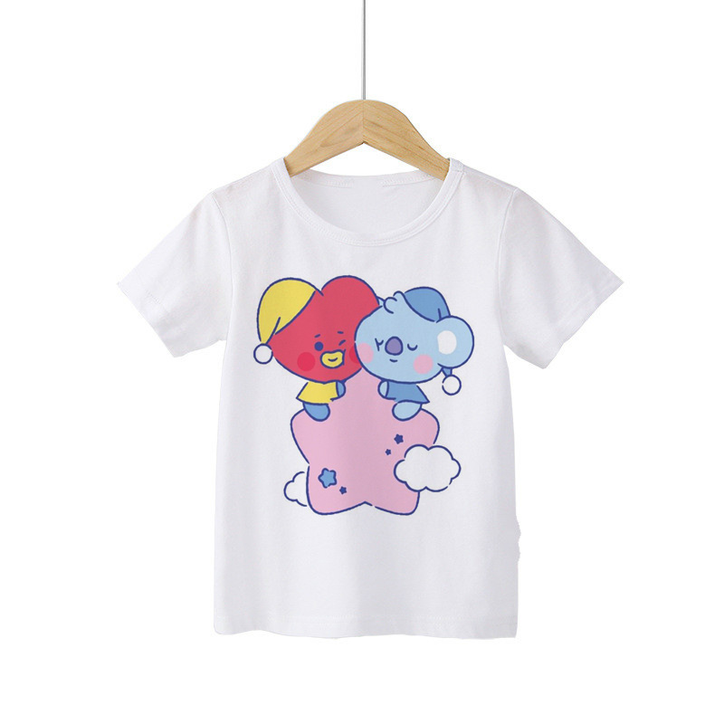 Áo Thun Cotton Ngắn Tay In Họa Tiết Bt21 Bts Cho Bé