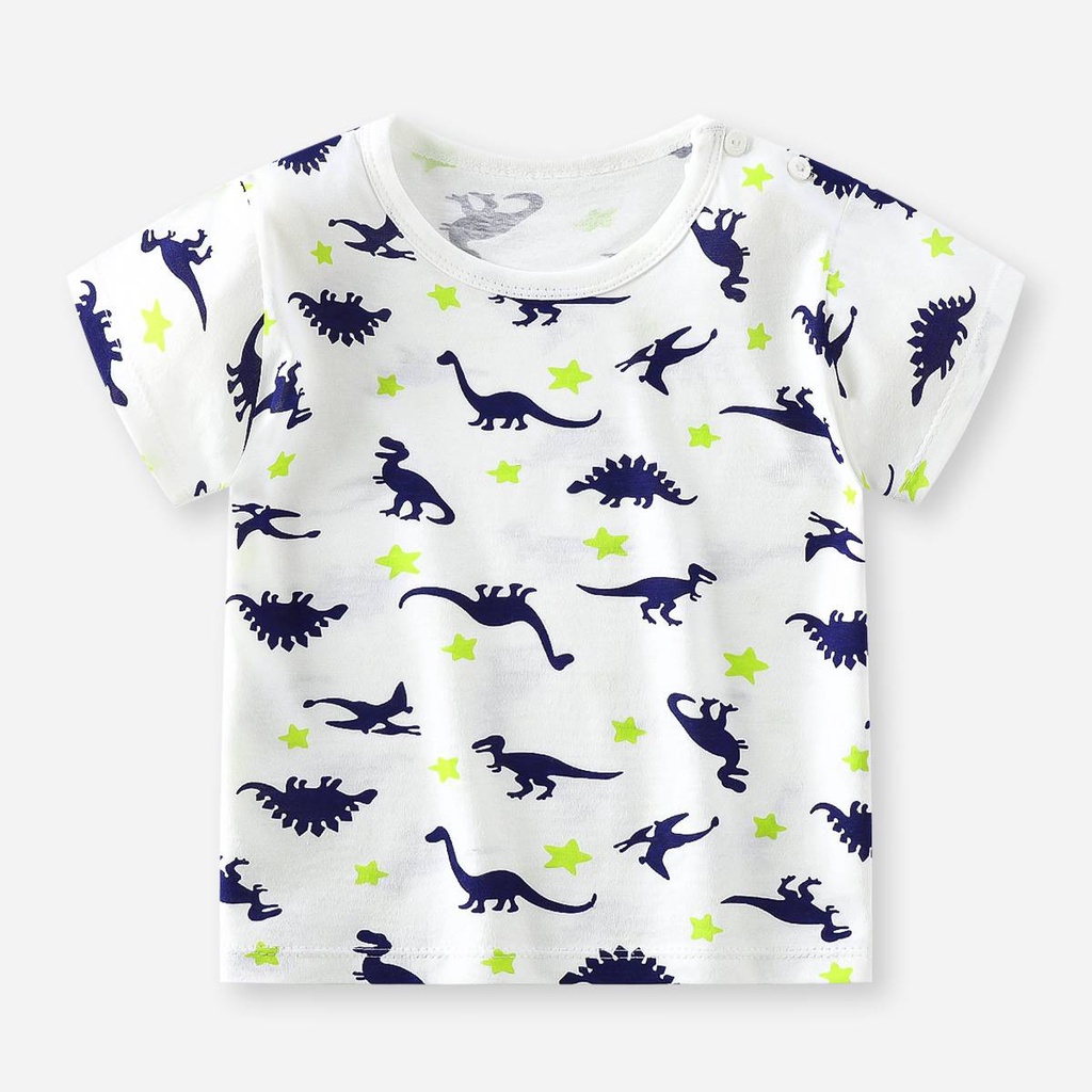 Áo Thun Tay Ngắn Họa Tiết Khủng Long Hoạt Hình Dễ Thương Dành Cho Bé Trai Và Bé Gái