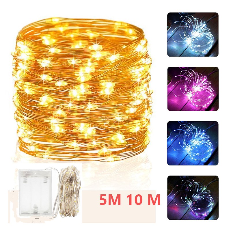Dây Đèn Led 50 / 100 Bóng Dài 10M Ánh Sáng Trắng Ấm Chống Thấm Nước