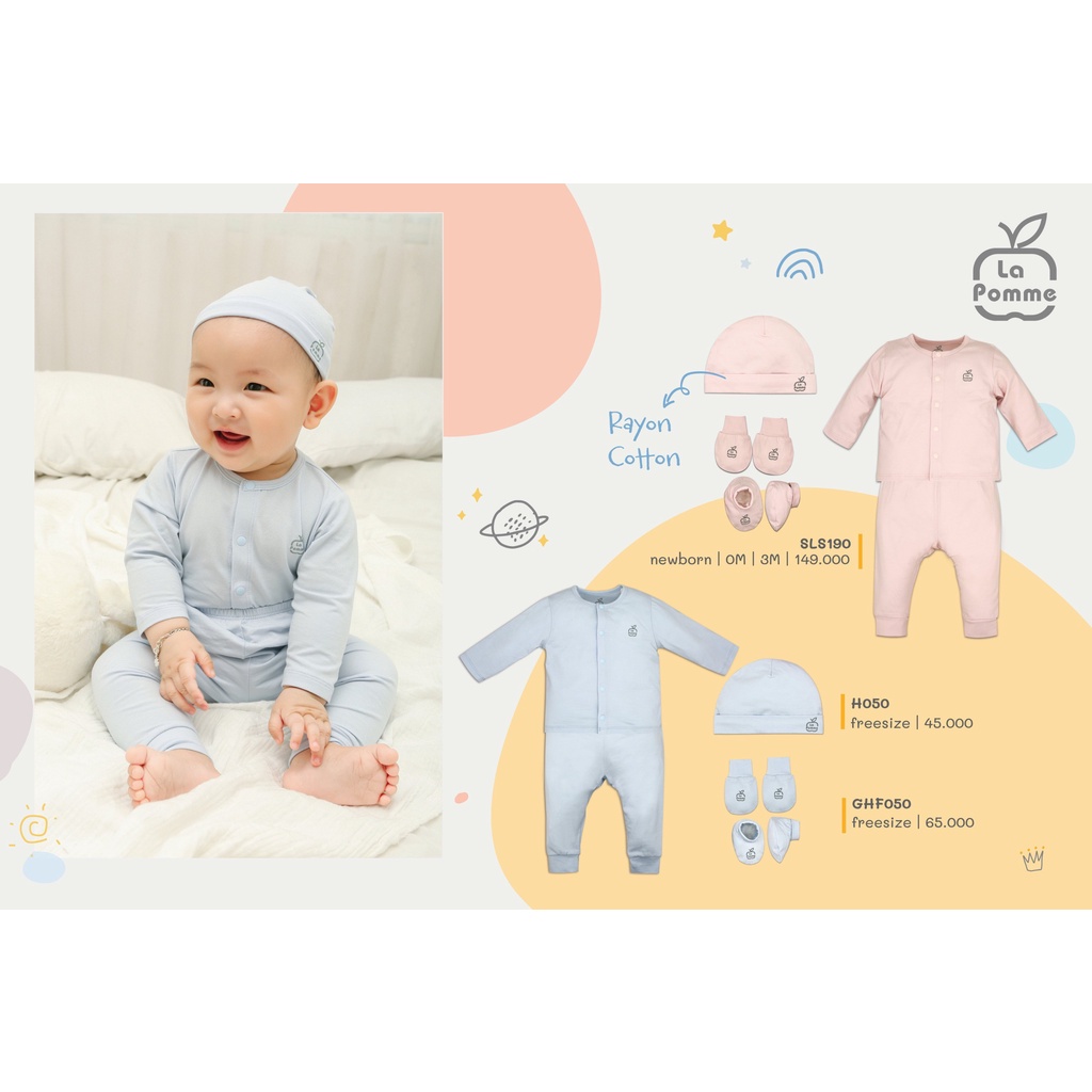 Set combo La Pomme Cotton cài chéo cài giữa body dài tay sơ sinh cao cấp mềm mịn cho bé trai bé gái SLS190 SLD191 JL050