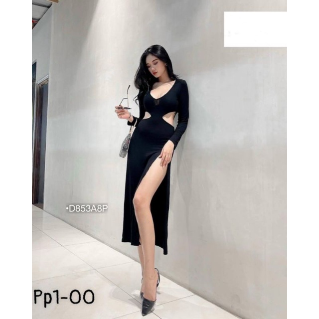 ĐẦM MAXI THUN XẺ TÀ KHOÉT EO TAY DÀI