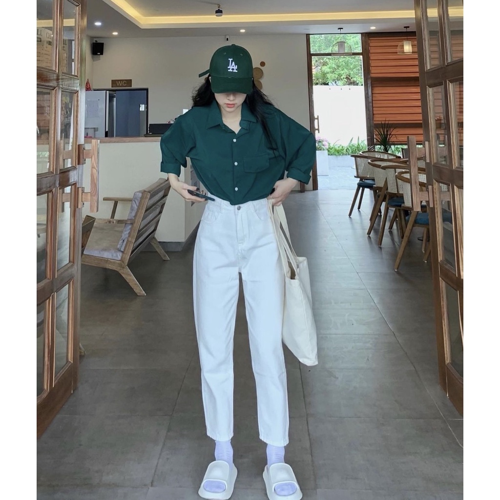 Áo sơ mi dài tay oversize vạt đuôi cá, sơ mi dài tay cúc sau lưng Somivattom1104