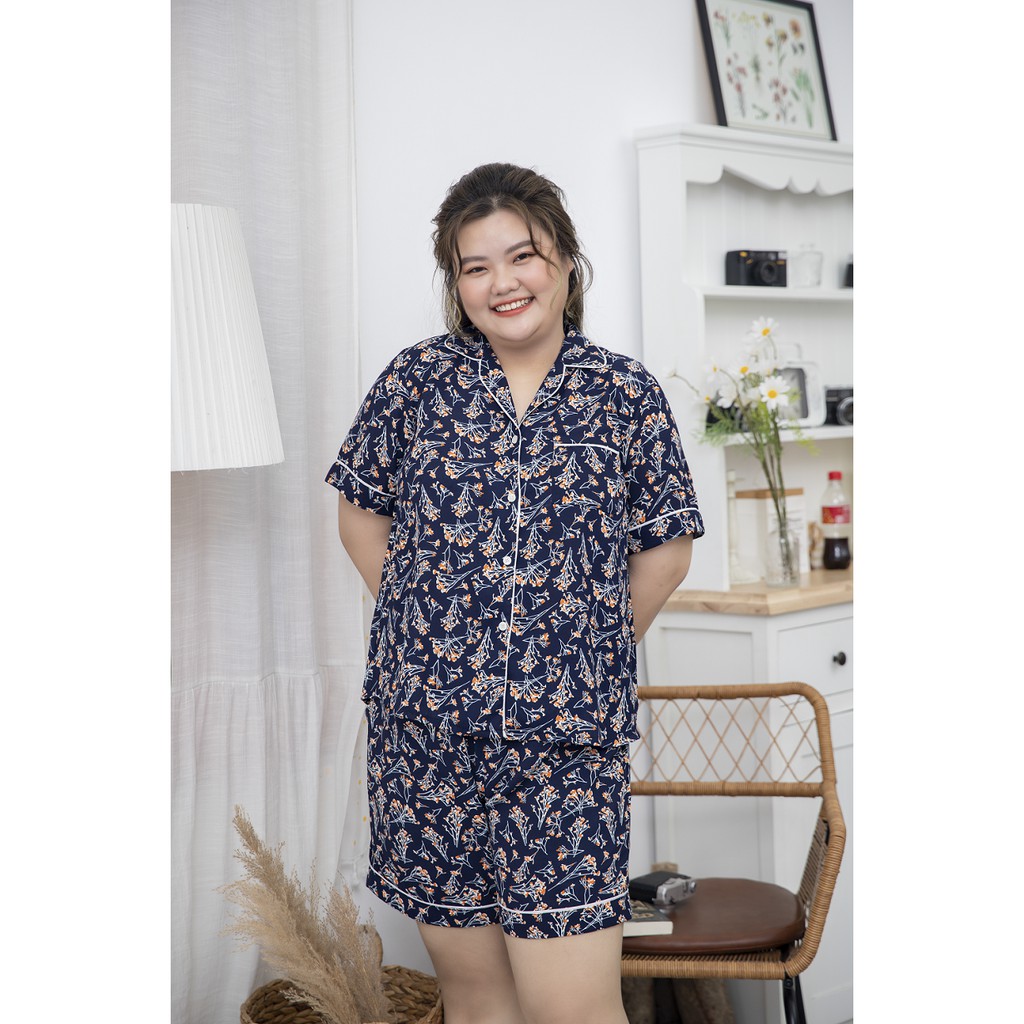 (55-85kg) Đồ bộ bigsize nữ mặc nhà Short Pijama đùi hoa nhí xinh xắn - Hàng thiết kế Mĩm Store