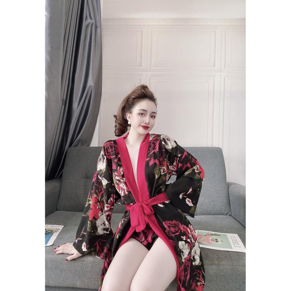 Áo Choàng Ngủ Voan Xuyên Thấu, Áo Choàng Ngủ Kimono Kèm Quần Gợi Cảm Quyến Rủ Cho Nữ. | BigBuy360 - bigbuy360.vn