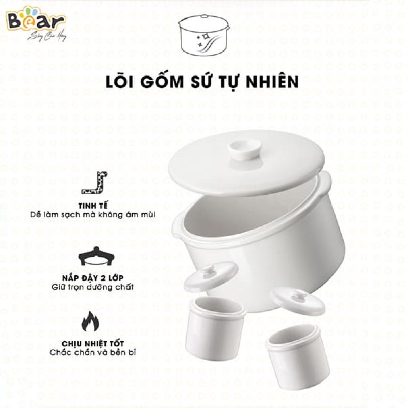 Nồi Nấu Cháo, Ninh, Hầm, Hấp Cách Thủy Bear 1.6l (model Sube002)