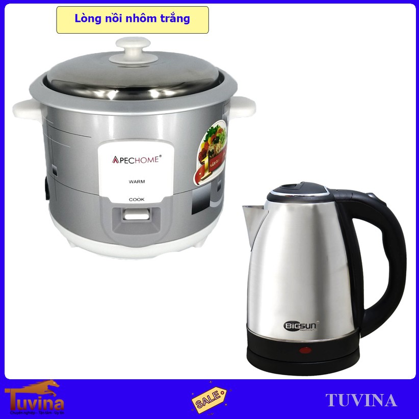 COMBO Nồi Cơm Điện Apechome APH-RC15 1.5 Lít Và Ấm Siêu Tốc Inox Bigsun KB-1500 - Hàng Chính Hãng (Bảo Hành 12 Tháng)