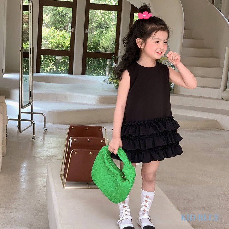 Đầm Công Chúa Không Tay Cổ Tròn Màu Trơn Thời Trang Mùa Hè Hàn Quốc Cho Bé Gái
