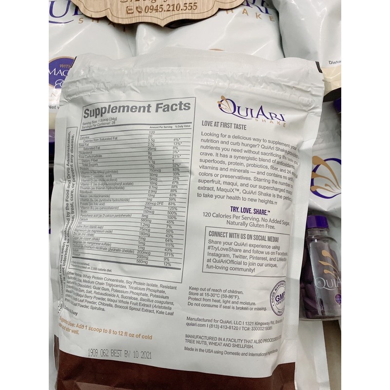 QuiAri - giảm cân , giảm mỡ hồi phục sức khoẻ gồm 1 túi bột quiari Shake và lọ viên quiari energy