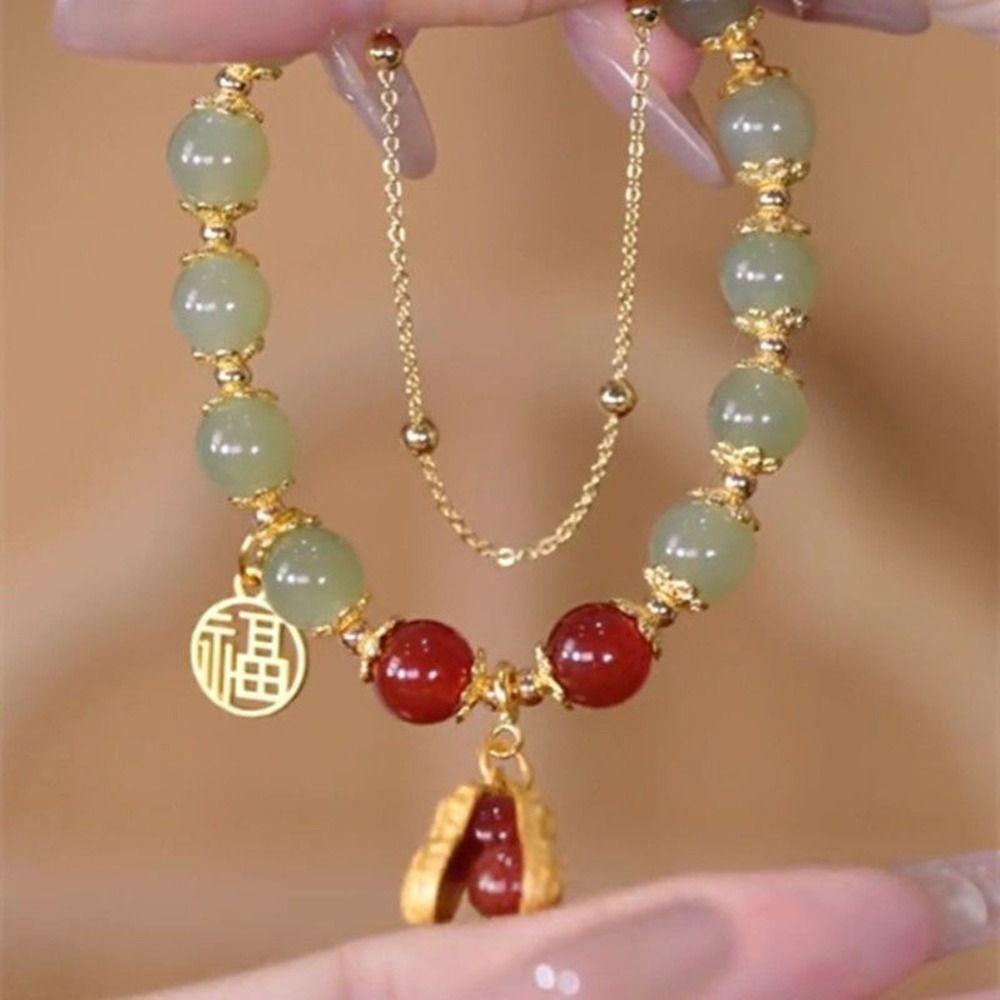 Vòng Tay Hạt Đậu Phộng Thiết Kế Hai Lớp Mặt Thủy Tinh Sáng Tạo Thời Trang Unisex