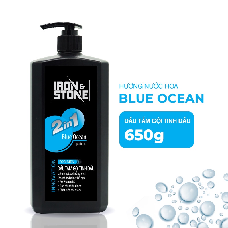 Dầu tắm gội tinh dầu IRON & STONE innovation hương Blue Ocean 650g Z0505 - Dành cho nam