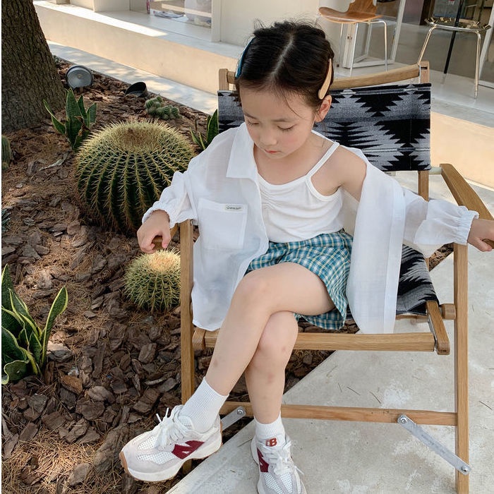 [Hàng Có Sẵn Bán Chạy] Áo Sơ Mi Cotton Lanh Dáng Rộng Cỡ Vừa Và Vừa Phong Cách Hàn Quốc Thời Trang Mùa Hè Dành Cho Bé Gái