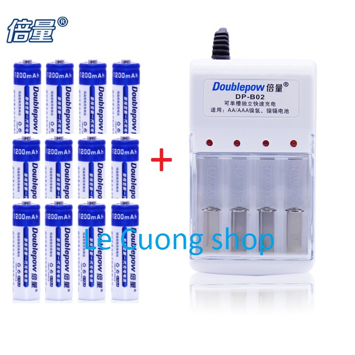 Combo 1 sạc DP 02 cho pin AA ,AAA và 12 pin sạc AA doublepow 1200mah chuyên MIC ,đồ chơi,máy đo huyết áp...