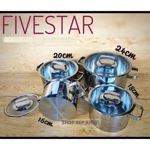 Nồi inox 304 Fivestar 3 đáy quai vuông nắp kính,dùng được bếp từ ,tặng 5 muỗng