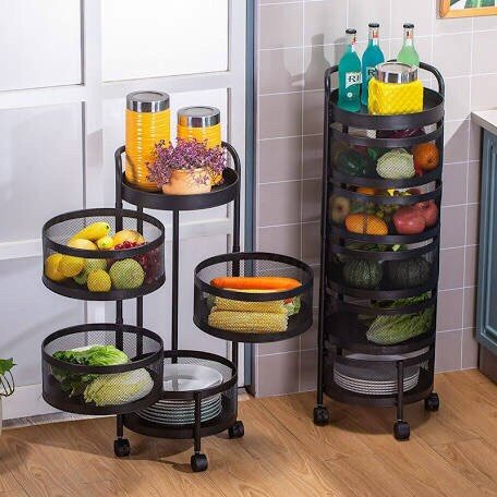 Kệ Rổ Xoay Tròn Để Đồ Gia Vị Nhà Bếp Đa Năng - Xoay Tròn 360 Độ - Có Bánh Xe Di Chuyển 3 Tầng - 4 Tầng - 5 Tầng