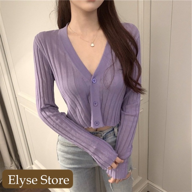 Áo Khoác Cardigan Dệt Kim Tay Dài Cổ Chữ V Màu Trơn Phong Cách Hàn Quốc M14 H-4 CS
