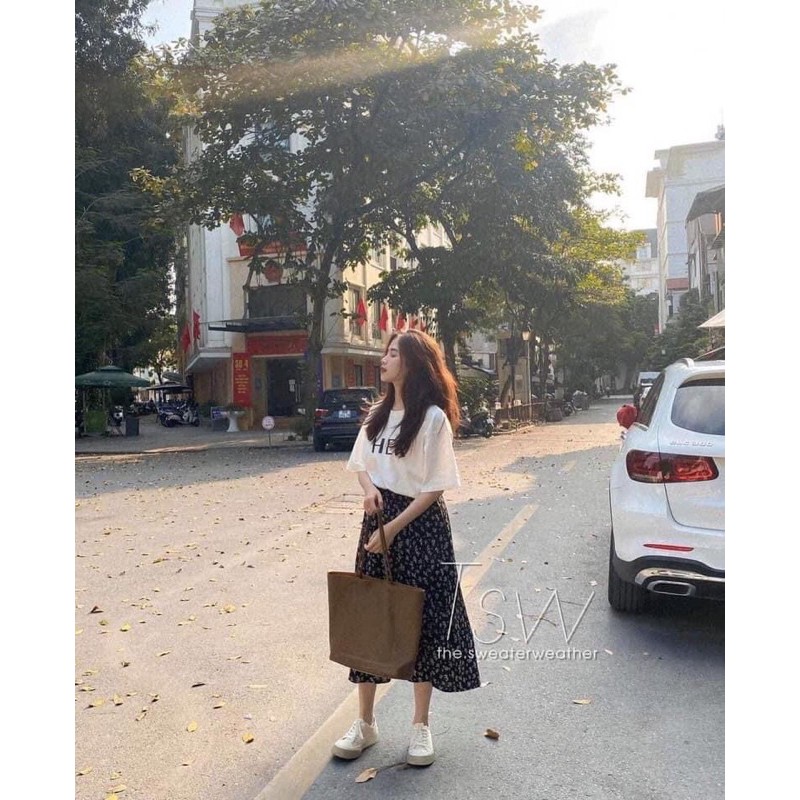 [Mã FAMARAL2 giảm 10K đơn 50K] Set áo váy ❤️ FREESHIP❤️SET ÁO PHÔNG KÈM CHÂN VÁY HOA NHÍ ĐEN
