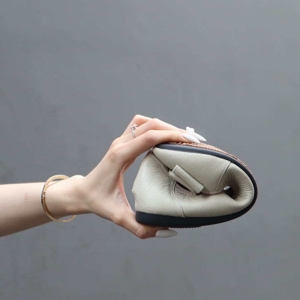 Giày búp bê nữ da thật êm mềm mũi tròn phối khóa 1211