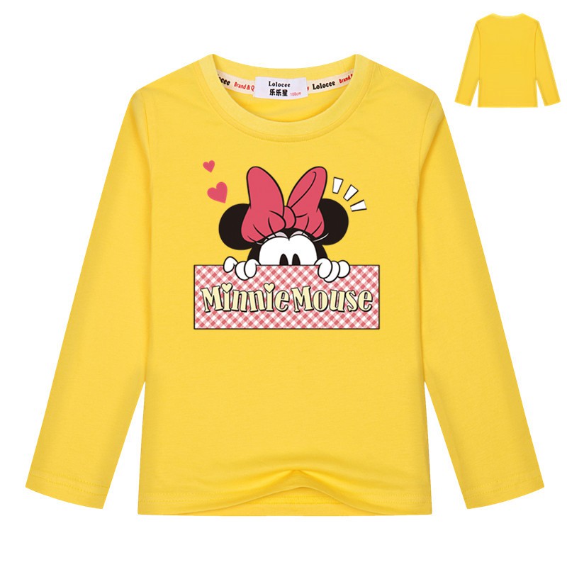 Áo thun dài tay cho bé gái Cổ điển Minnie Chuột mặt Tee Áo cotton