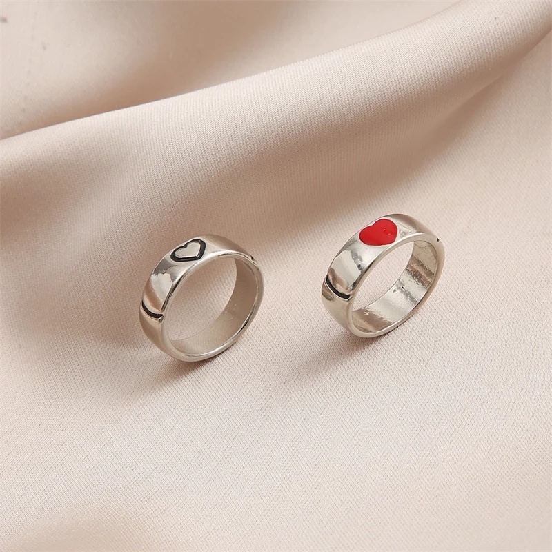 1 Cặp Nhẫn Đính Hôn Hợp Kim Hình Trái Tim Đơn Giản Thời Trang Dành Cho Nữ