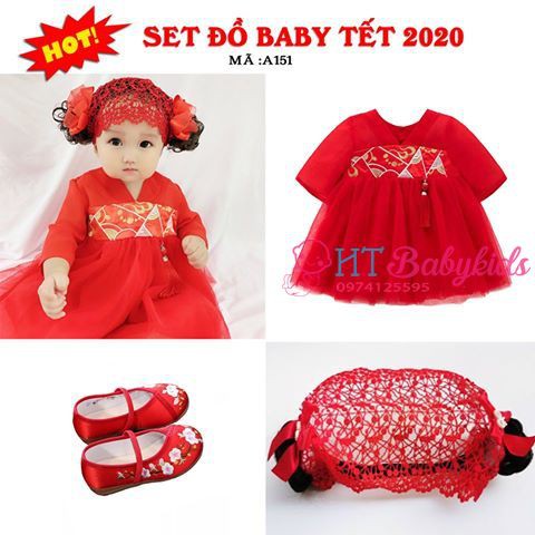 [ COMBO MỚI ] Set đầm cho bé kiểu dáng KIMONO kèm băng đô tóc giả và hài thêu hoa anh đào