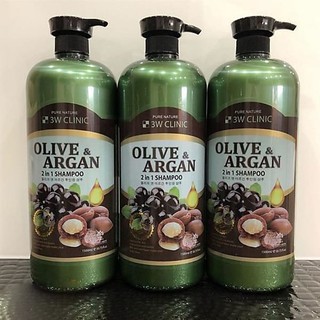 Dầu gội trị gàu và làm mềm tóc Olive & Argan 2 trong 1 3W CLINIC OLIVE&ARGAN 2 IN 1 SHAMPOO 1500ml - Hàn Quốc Chính Hãng