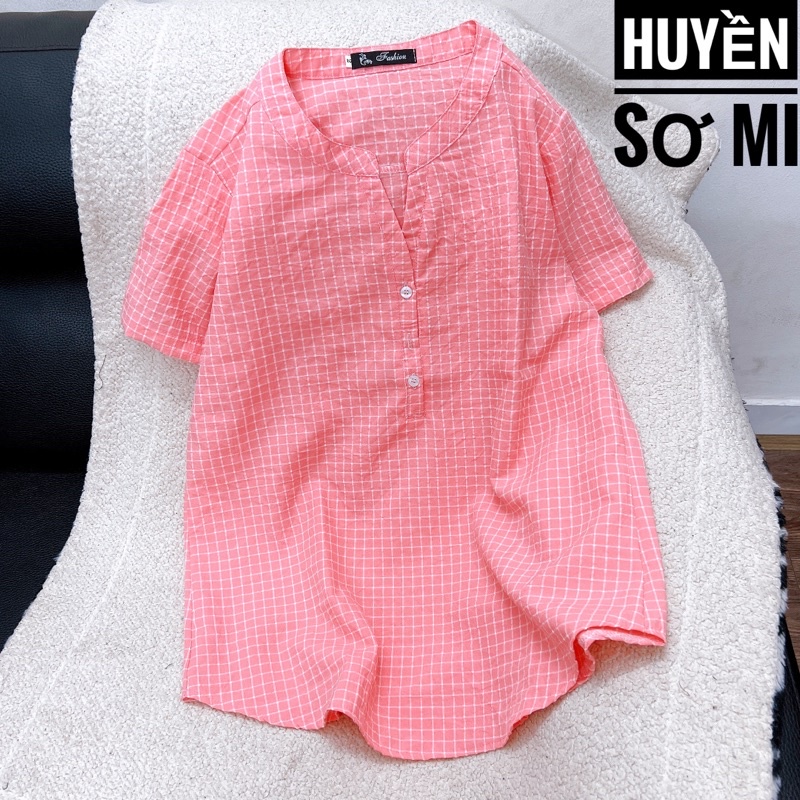 Sơ mi caro ngắn tay cồ V