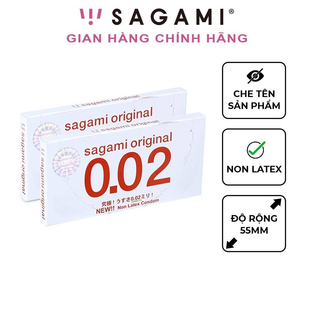 Combo 2 hộp bao cao su Sagami 002 siêu mỏng non latex hộp 2 chiếc