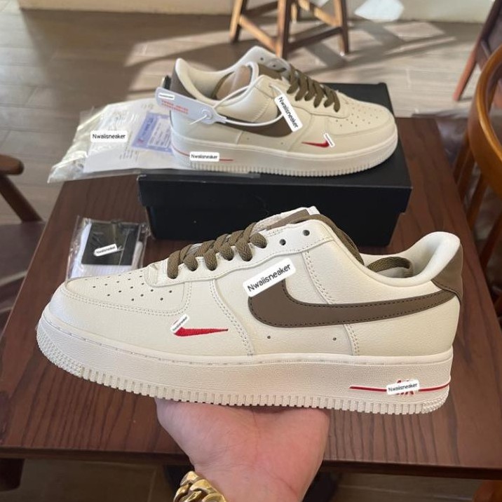 Giày thể thao nike_AF1 vệt nâu, Giày sneaker air force 1 low premium white brown nam nữ cực chất dễ phối đồ 2021