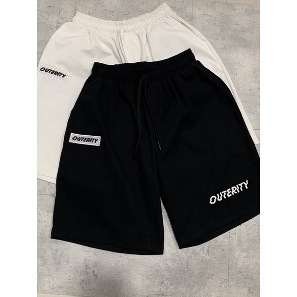 Quần Short Kaki Local Brand In Chữ OUTERITY màu đen trắng form unisex phong cách Ulzzang - Gin Store