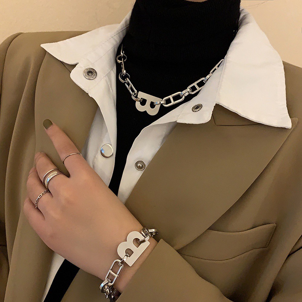 Vòng Cổ Hợp Kim Mặt Chữ B Nhiều Màu Sắc Phong Cách Hip Hop Mới