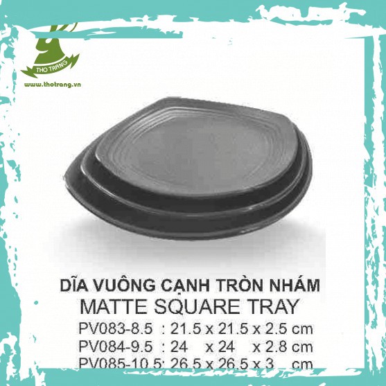 Dĩa Vuông Cạnh Tròn Nhà Hàng Hàn Quốc Nhựa Melamine Màu Đen Nhám 26.5*26.5*3 cm Srithai Superware PV085-10.5