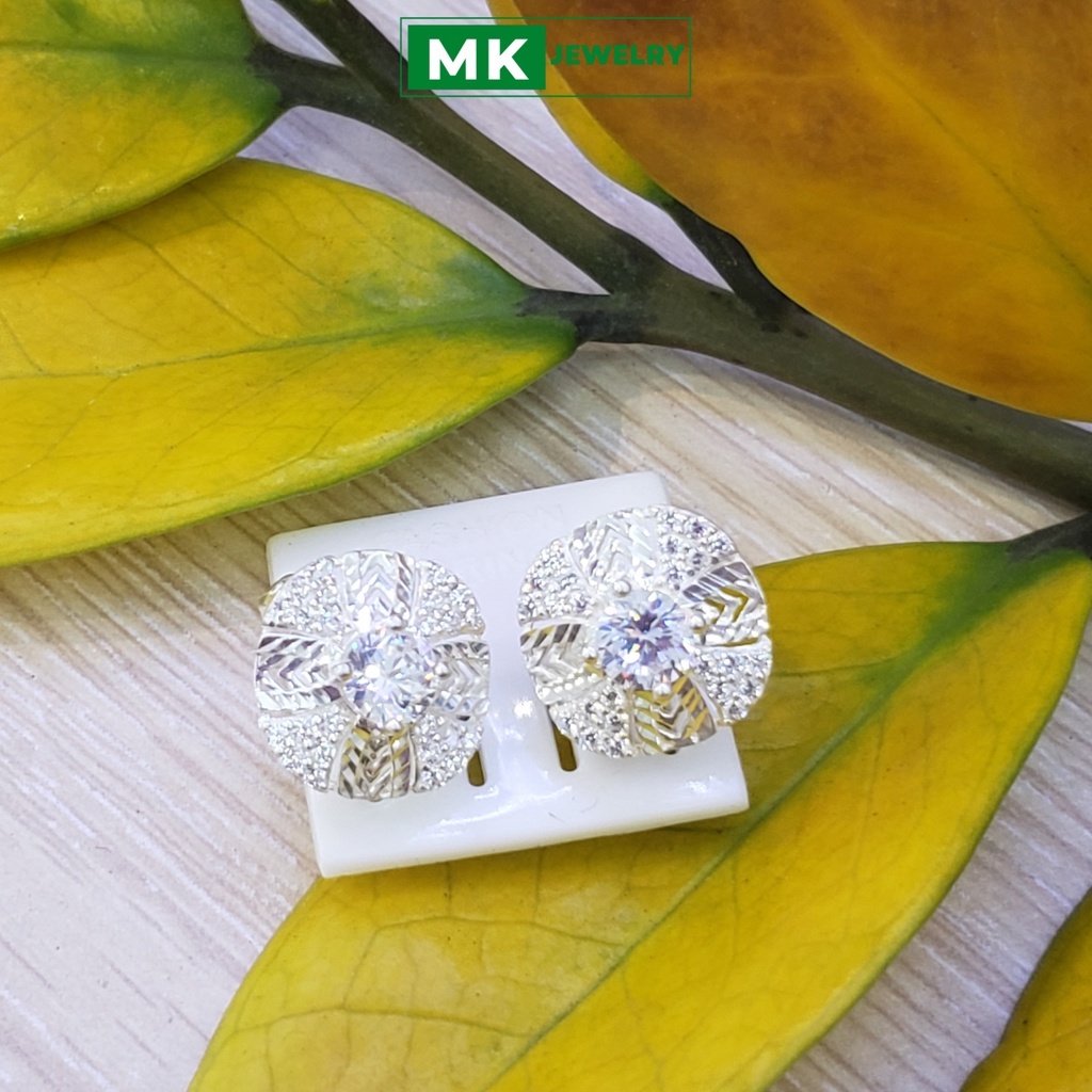 Bông vò gà cánh đính đá kèm chạm máy, chuẩn bạc cao cấp 925 ( ảnh chụp thật ) - MK Jewelry