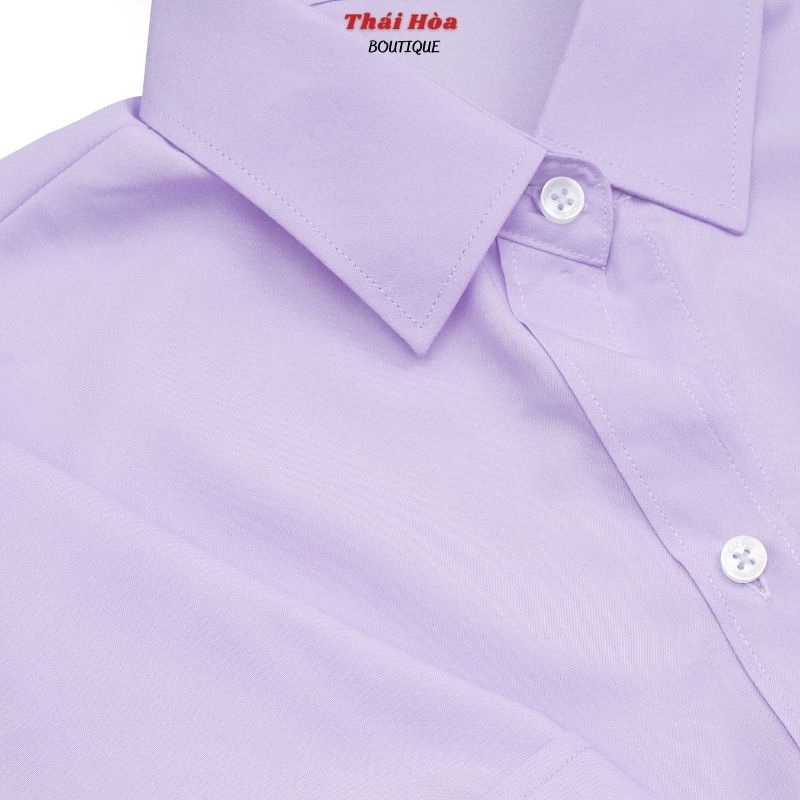 Áo sơ mi nữ tay ngắn đẹp kiểu công sở bigsize màu tím cotton Thái Hoà N047-08-01