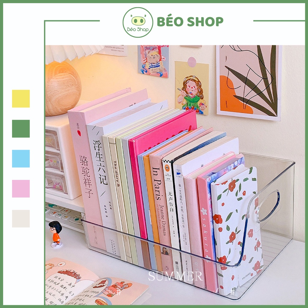 Kệ sách để bàn trong suốt, hộp đựng lưu trữ đa năng bằng nhựa Acrylic cầm tay tiện lợi