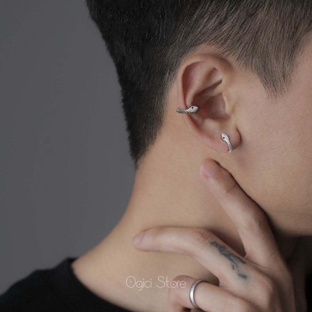 Bông tai, Khuyên tai nam nữ kẹp tai không lỗ sỏ hình rắn phong cách hiphop cá tính, Unisex, 1 chiếc
