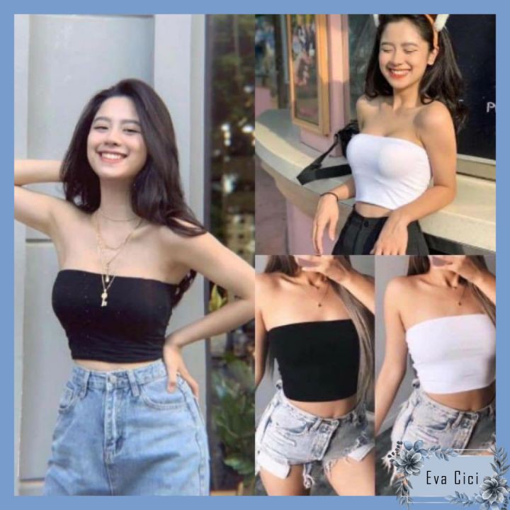 {EVACICI}  Áo Quây Ngực Len Tăm Nữ  Croptop thun dáng ôm màu đen trắng tím SIÊU HOT