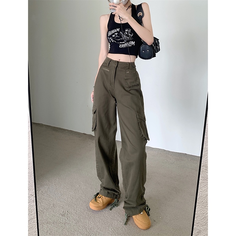 Quần jean dài ZHELIHANGFEI lưng cao ống rộng phong cách Mỹ cổ điển thời trang cá tính