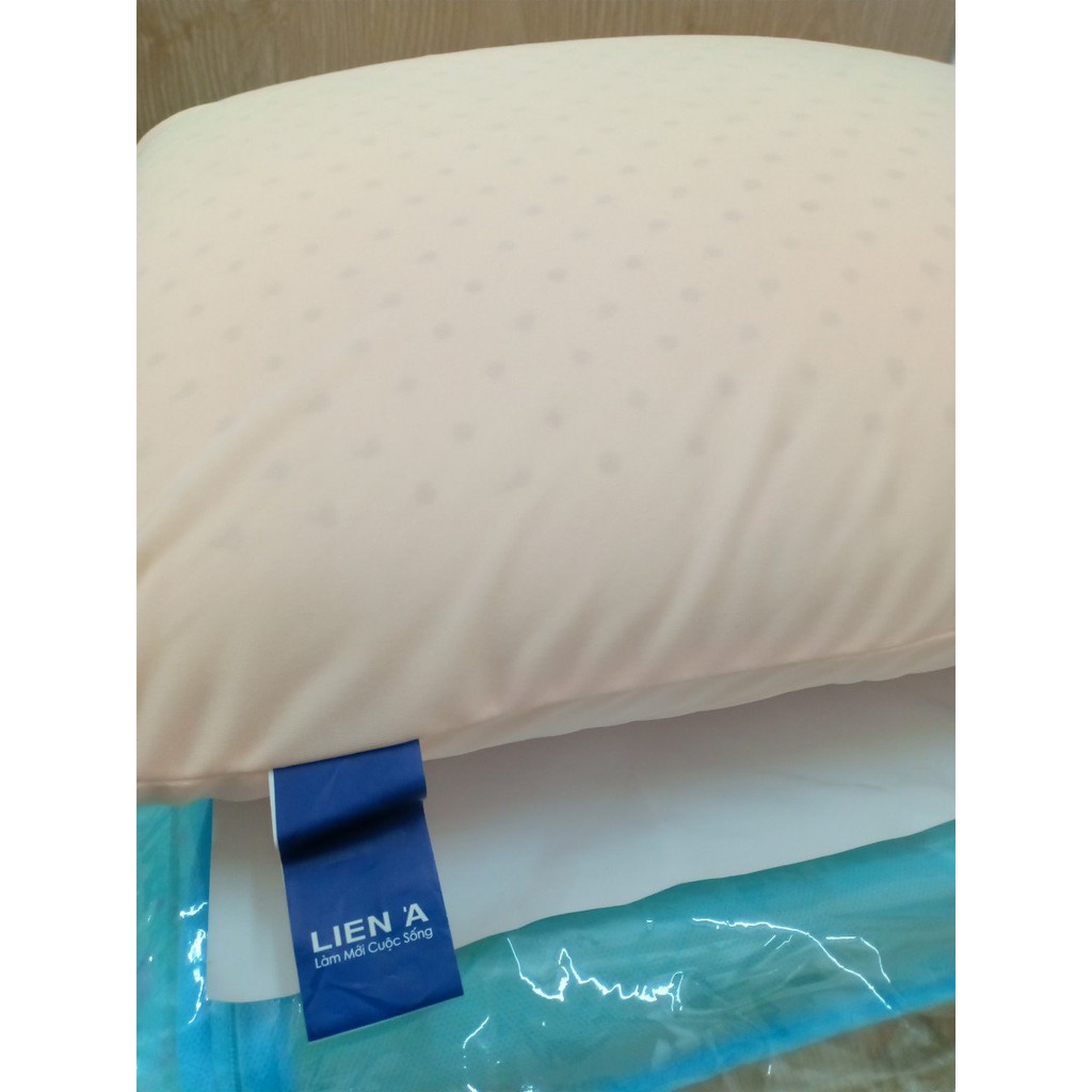 Gối cao su thiên nhiên 100% chính hãng Liên Á Oval 45x65x12cm tặng kèm 1 áo gối vải cotton cùng size