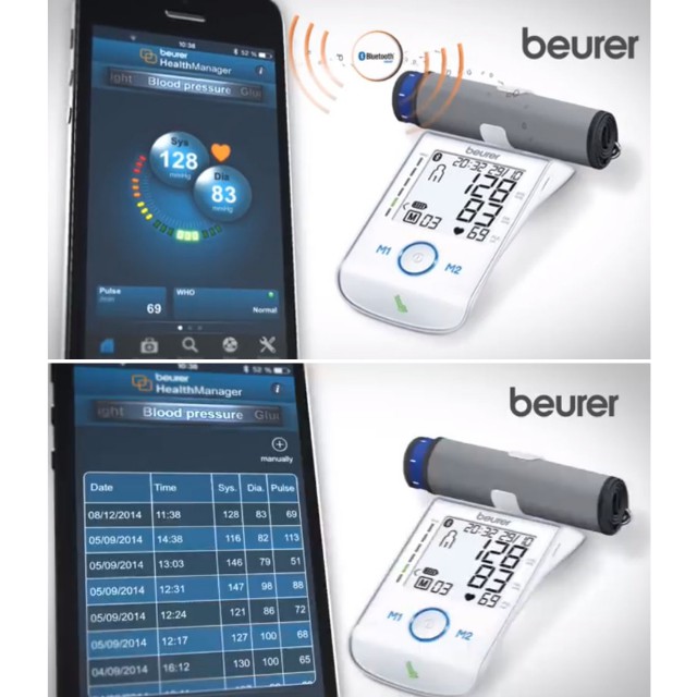 Máy đo huyết áp bắp tay tự động Beurer BM85,máy đo huyết áp đức,xem phân tích kết quả bằng phần mềm Beurer HealthManager
