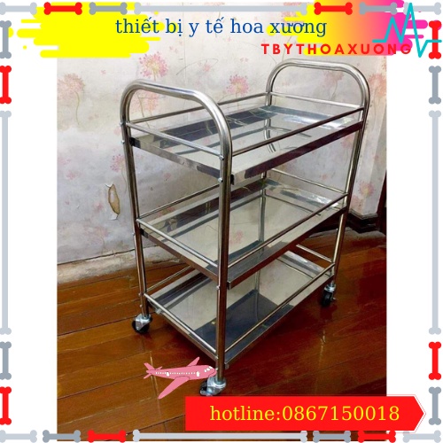 Xe Đẩy Inox 3 Tầng- Xe Tiêm Inox 3 Tầng Thiết bị phòng khám Spa